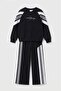Black Girls' Text Printed Wide Leg Tracksuit Set with Ribbon Detail 24937 - 5