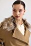 Removable Fur, Elastic Waist, Water-Repellent Short Trench Coat Kamel 6909 - 6