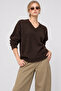 V-Neck Oversize Knitwear Sweater Lki̇0061 Brown - 2