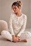 Women's Long Sleeve Half Placketed Reported Interlock Ecru Pajama Set C2T3N98 - 2
