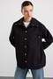 Stand Collar Snap Closure Casual Trench Coat Black 6917 - 4