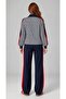 Women's Navy Blue Scuba Fabric Digital Patterned Zipper Detailed Stripe Detailed Trousers Double Set Hzl28W-Mth126741 - 3