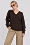V-Neck Oversize Knitwear Sweater Lki̇0061 Brown - 4