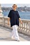 Women's Navy Blue Oversize Side Slit Long Soft Textured Knitwear Sweater Hzl28W-Wm3390 - 2