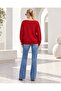 Women's Red Oversize Star Patterned Long Soft Textured Sweater Hzl28W-Wm3301 - 3