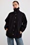Stand Collar Snap Closure Casual Trench Coat Black 6917 - 2