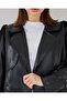 Women's Oversize Leather Coat Jacket 1047 - Black - 7