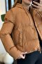 Women's Lace-Up Zippered Snap Hooded Coat Brown - 4