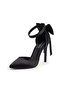 Women's Black Satin Bow Detailed Ankle Strap Daily Casual 9 cm Heel Shoes - 5