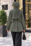 High-Collar Belted Trench Coat-Khaki - 3