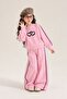 Two Hearts Stripe Detailed Girls' Tracksuit Set - Pink - 3
