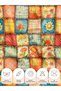 100% Cotton Satin Patchwork Fabric – 300X155 cm – Floral Patchwork Pattern, Blue, Yellow, and Orange Tones - 7