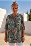 Italian Green Judge Collar 3/4 Sleeve Shawl Patterned Casual Linen Look Woven Blouse 75 64