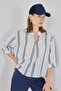 Women's Striped Oversize Blouse 967 - Light Blue - 3