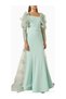 3D Floral-Applique Women's Dress with Long Tail Featuring Floral Appliques