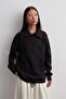 Wide Collar Textured Sweatshirt Black