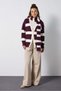 Women's Burgundy - Ecru Striped Soft Knitted Cardigan 7069 - 2