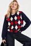 Women's Vintage College Patterned Buttoned Knitwear Cardigan Navy Blue - 2