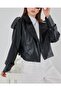 Women's Oversize Leather Coat Jacket 1047 - Black - 6