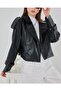 Women's Oversize Leather Coat Jacket 1047 - Black - 8