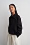 Wide Collar Textured Sweatshirt Black - 5
