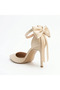 Women's Beige Satin Bow Detailed Ankle Strap Daily Casual Comfortable 9 cm Heel Shoes - 2