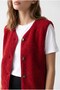 4995 Women's Pocketed Buttoned Soft Textured Fleece Vest Red - 2