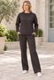 Women's Round Neck Long Sleeve Off Shoulder Woven Detailed Slit Pocket Stylish Casual Brown Sweatshirt Trousers Two Piece Set - 2