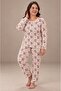 Women's Large Size Long Sleeve Report Interlock White Pajama Set C4T4N28 - 2
