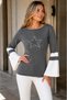 Women's Long Sleeve Spanish Sleeve Boat Neck Rhinestone Star Detail Relaxed Fit Modern Stylish Soft Casual Anthracite White Knitwear Sweater - 6