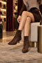 Women's Pointed Toe Short Heeled Goblet Heel Zippered Ankle Boots - Alta - Brown Suede - 4