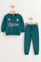 Unisex Children's Printed Printed Sweatshirt/Pants with 2 Pockets, 2-Piece Set, Turquoise