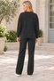 Women's Round Neck Long Sleeve Off Shoulder Woven Detailed Slit Pocket Stylish Casual Black Sweatshirt Trousers Two Piece Set - 3
