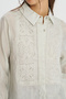 Women's Solid Color Shirt with Embroidery Panel on the Front - 2