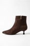 Women's Pointed Toe Short Heeled Goblet Heel Zippered Ankle Boots - Alta - Brown Suede - 3