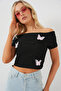 Madonna Collar Butterfly Detailed Blouse 957 - Black - 3