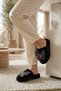 Women's Black Large Butterfly Motif Leather Wing Detailed Furry House Slippers 3 cm Byndmtfkelebekbuyuk - 4