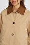 Women's Contrast Collar Buttoned Relaxed Fit Jacket - 2