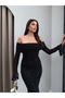 Velvet Patterned Madonna Collar Tulle Dress - 2