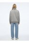 Relaxed Fit Letter Printed High Collar Gray Sweatshirt - 2