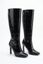 Women's Knee-Length Thin Heeled Crocodile Patterned Zippered Long Boots - Siena - Black