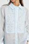 Women's Solid Color Shirt with Embroidery Panel on the Front - 2