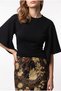 2239 Women's Volan Sleeve Crew Neck Waist Accent Blouse Black - 2