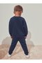 Boy's Printed Printed Sweatshirt/Pants with 2 Pockets, 2-Piece Set, Navy Blue - 3
