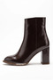Women's Thick Heeled Round Toe Zippered Flat Ankle Boots - Luvia - Brown - 3