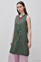 Women's khaki 100% linen button-front a-line mini dress with side pockets
