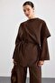 Shoulder Shawl Detailed Pants Blouse Double Set Brown 9485-Tk - 3
