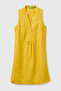 Women's yellow 100% linen button-front a-line mini dress with side pockets