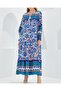 Women's Cobalt Blue Patterned Long Viscose Dress 1947 - 5