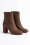Women's Thick Heeled Round Toe Zippered Flat Ankle Boots - Luvia - Brown Suede